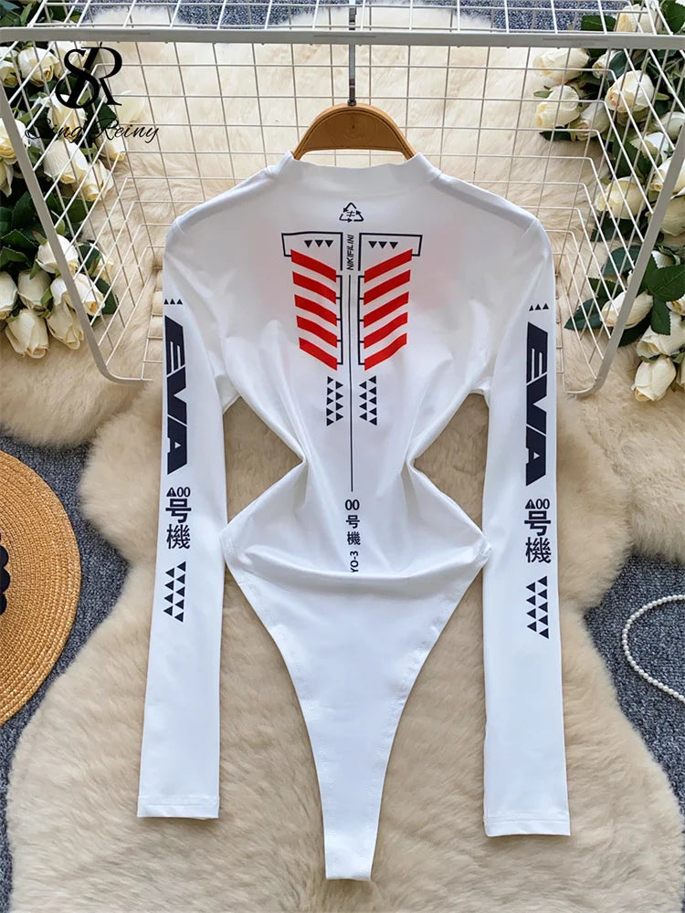 SINGREINY Autumn Long Sleeves Bodysuit O Neck