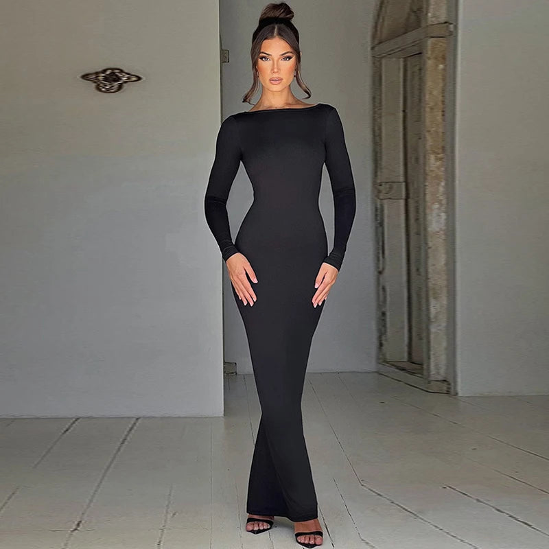 Y2K Signature Backless Knit Maxi Dress