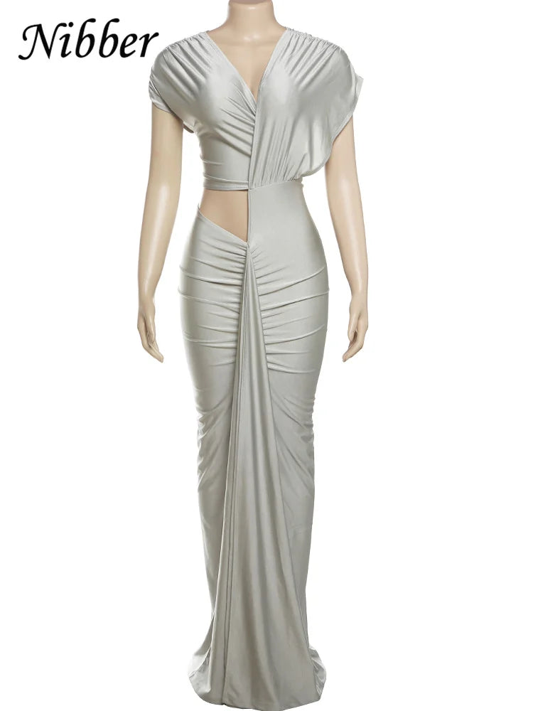 Nibber Hollow Bodycon Dress With Ruched Collar