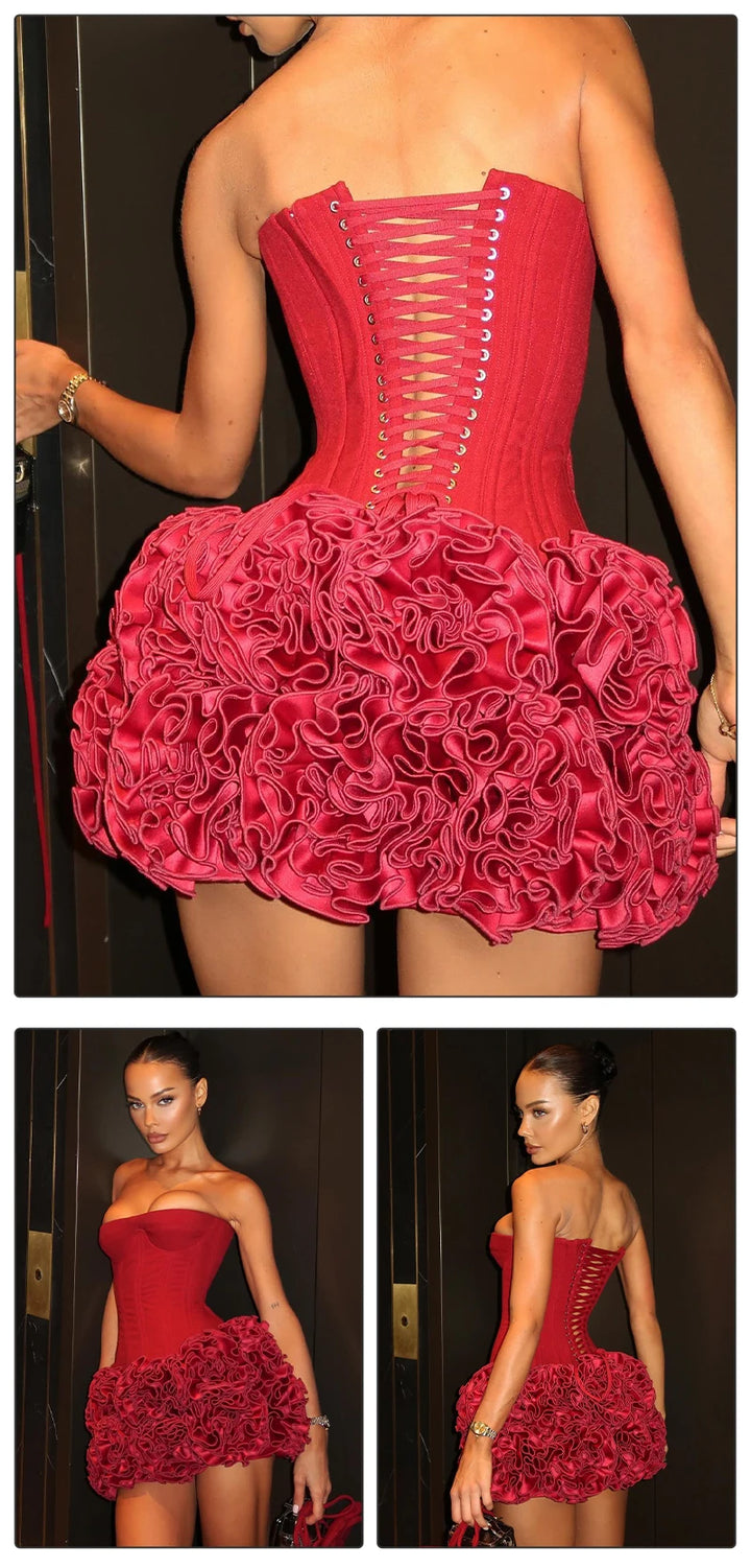 Vj Gochi Signature Red Holiday Cocktail Dress