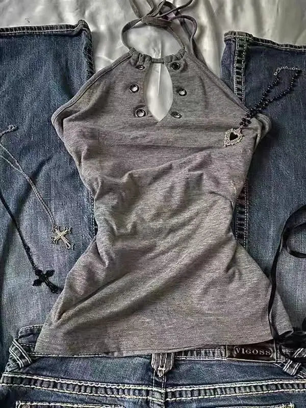 Y2k Vintage Sleeveless Crop Top For Women