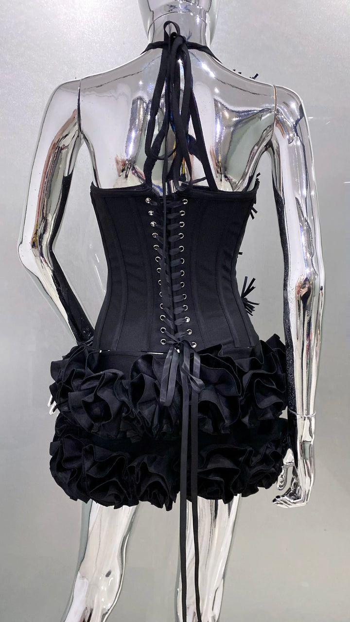 Black Red Strapless Laced Bodycon Cocktail Mini