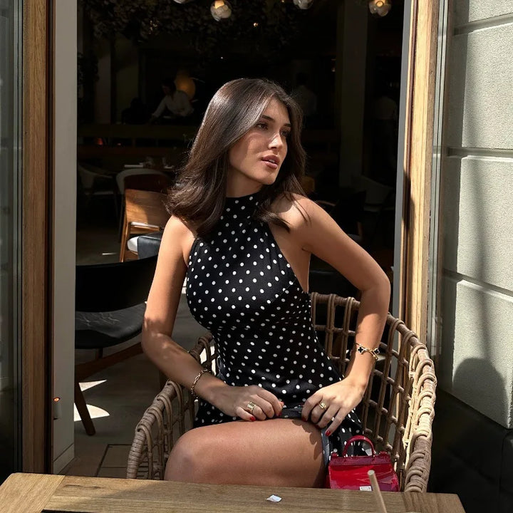 Limited Signature Dot Halter Backless Knit Evening