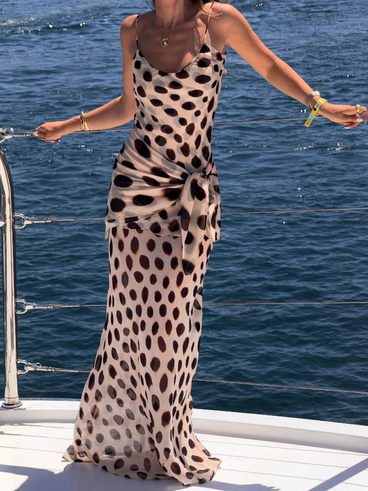 Bold Animal Print Slip Dress V Neck Ruched Maxi