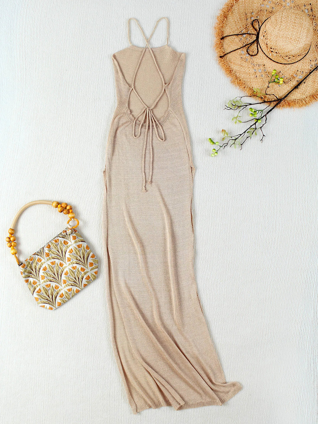 Luxe Knit Halter Backless Beach Dress For Women