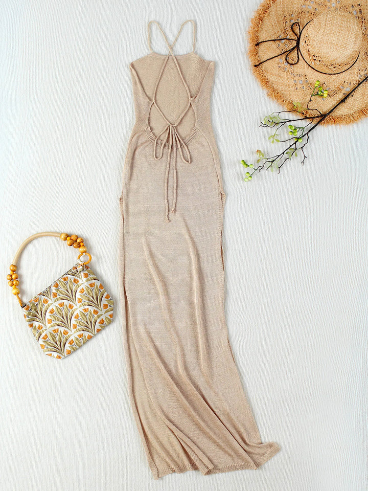 Luxe Knit Halter Backless Beach Dress For Women