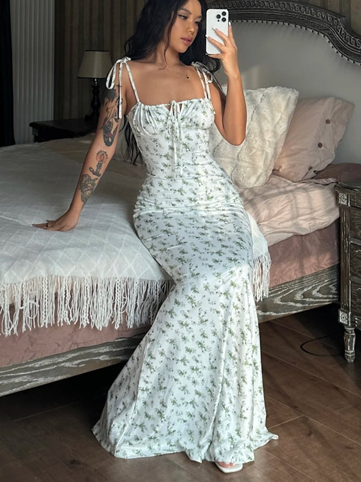 Hugcitar Women Elegant Floral Beach Bodycon Dress