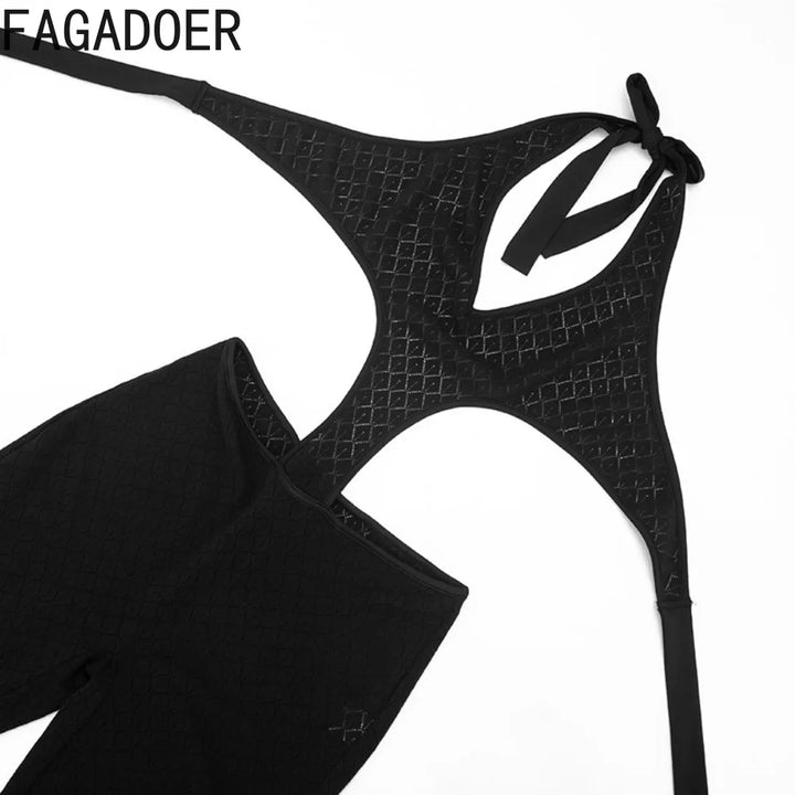Fagadoer Lace Patchwork Bodycon Backless Jumpsuit