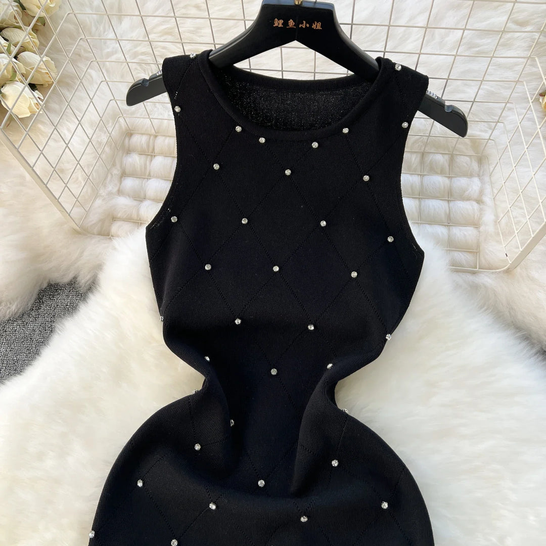 Summer Beaded Knitted Bodycon Sheath Dress