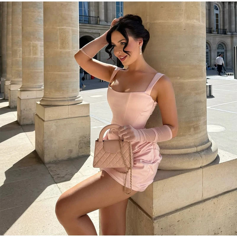 Exclusive Halter Square Neck Tailored Mini Dress