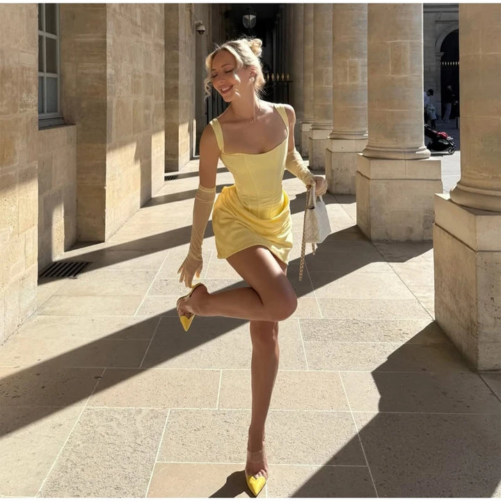 Exclusive Halter Square Neck Tailored Mini Dress