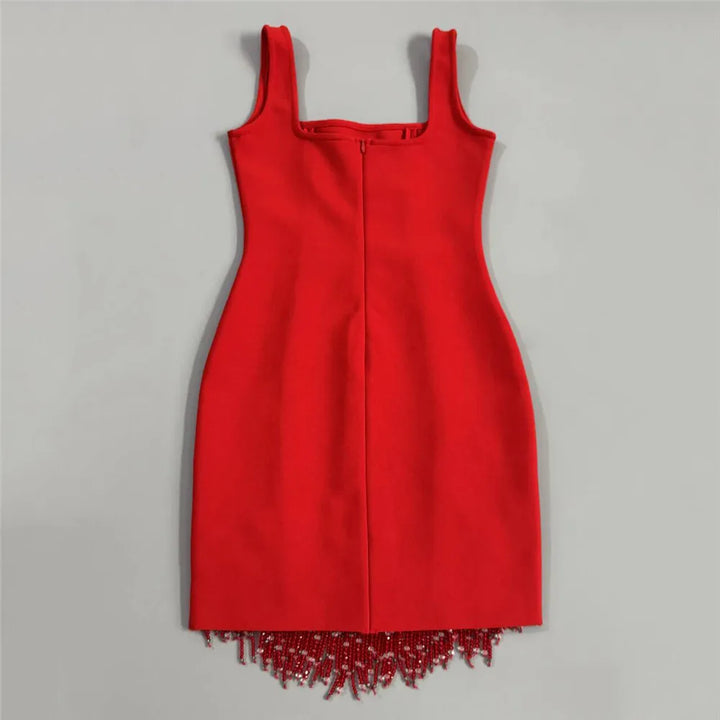 Women Sleeveless Bandage Dress Beading Tassel