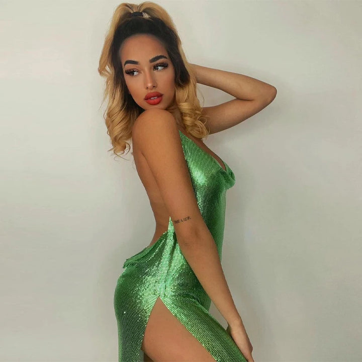 Sexy Bling Bodycon Mini Dress Halter Backless