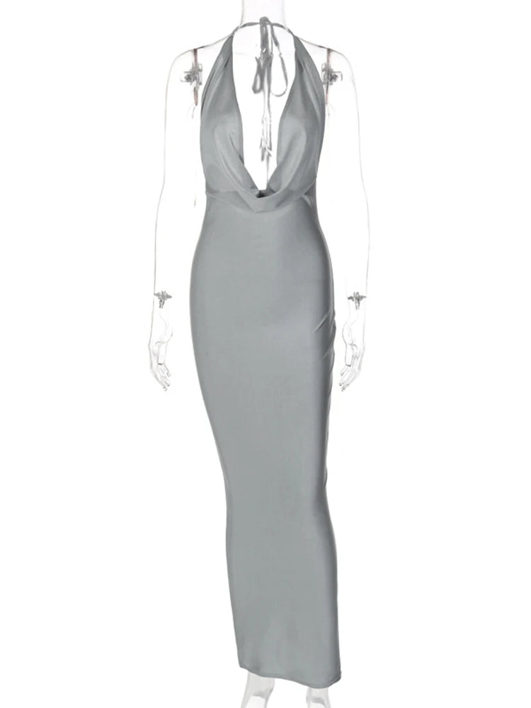 Dulzura Backless Halter Midi Dress Women Bodycon