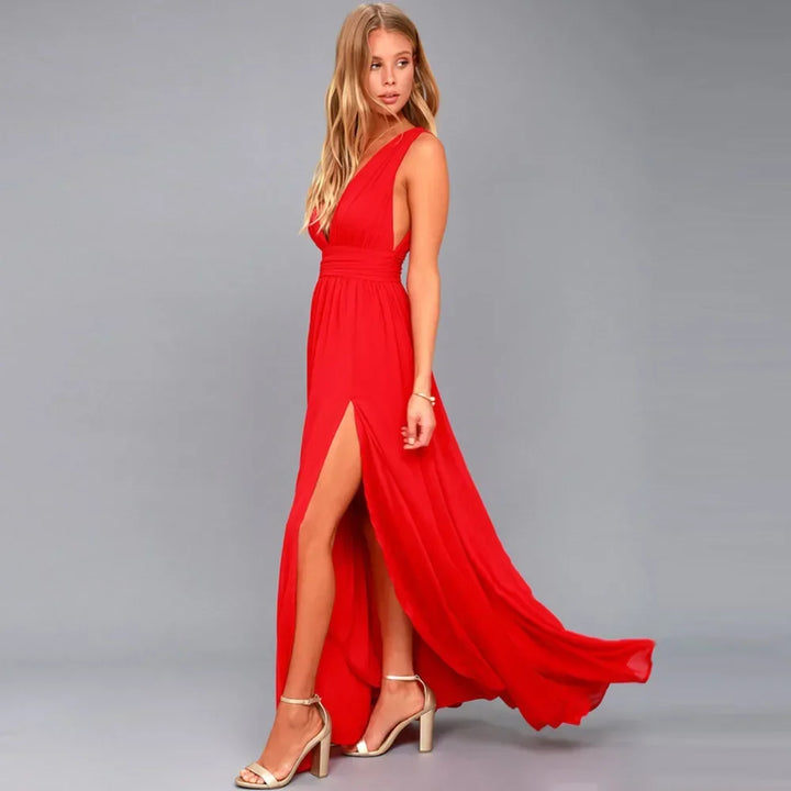 Exquisite Red Backless Maxi Dress For Elegant