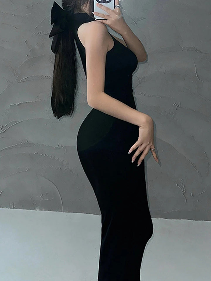 Red Turtleneck Midi Bodycon Dress For Women Party