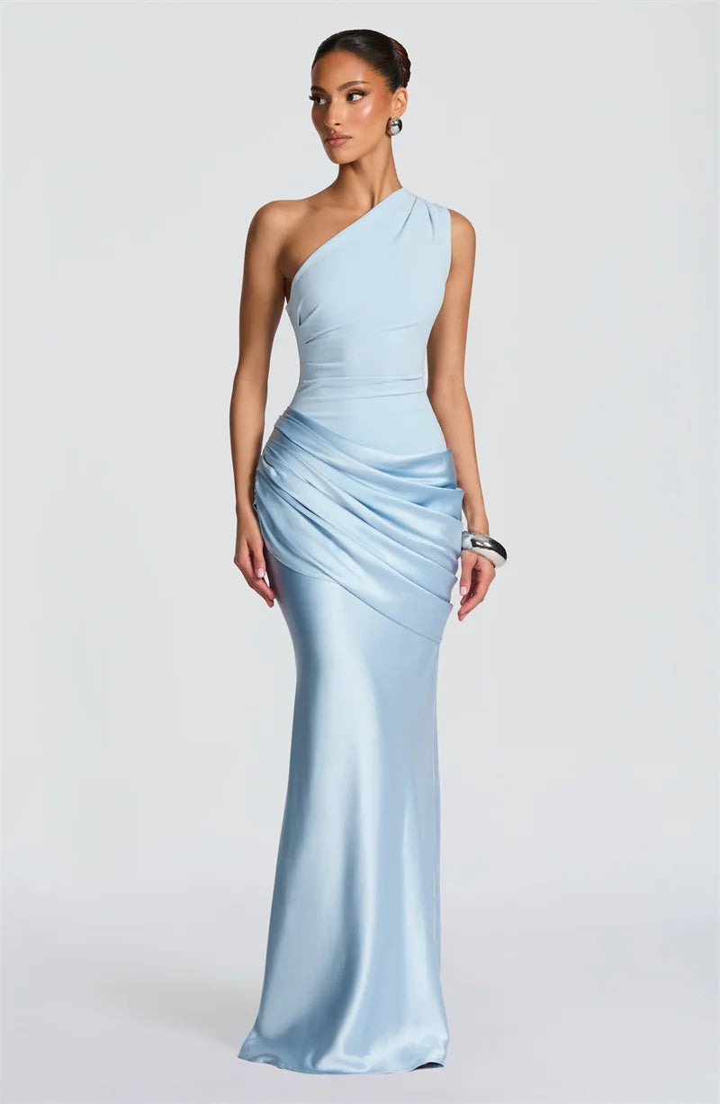Luxury One Shoulder Backless Maxi Dress