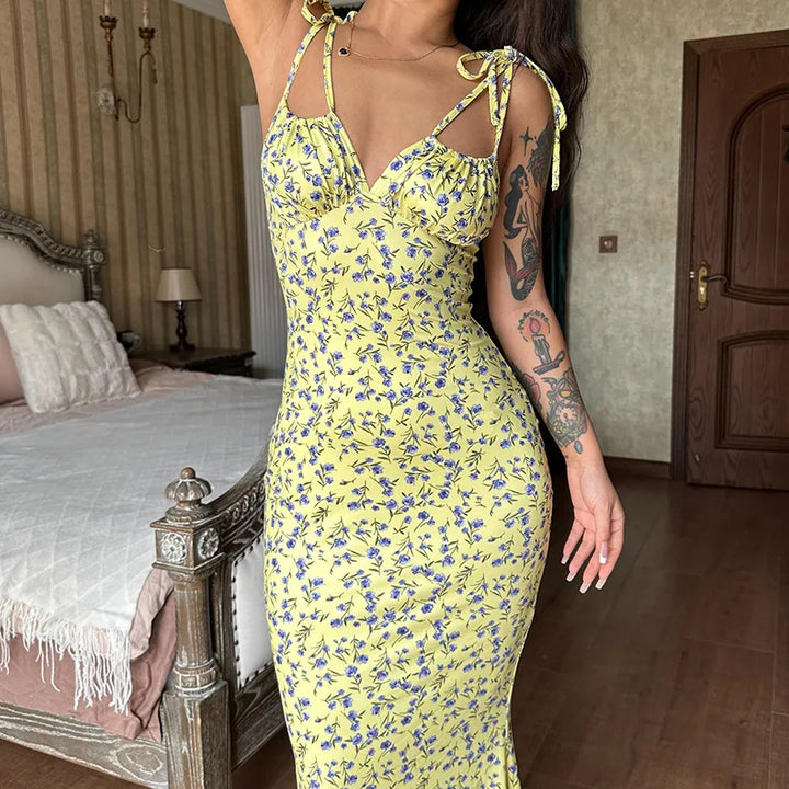 Hugcitar Floral Print Ankle Length Bodycon Long
