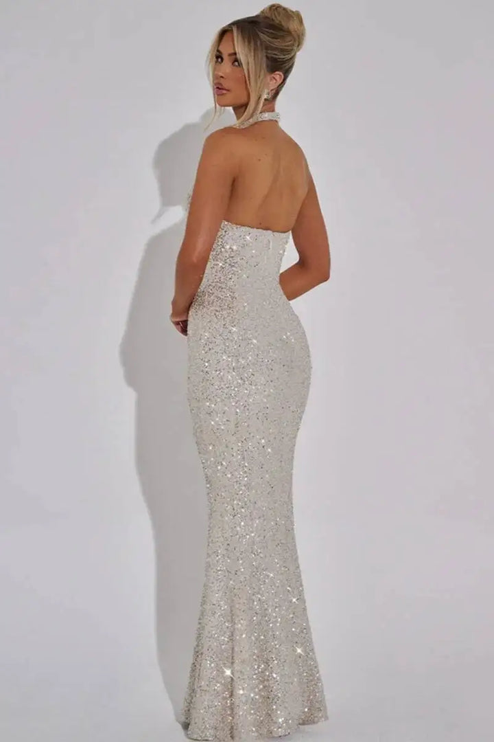 Sleeveless Sequined Mesh Maxi Dress Bodycon