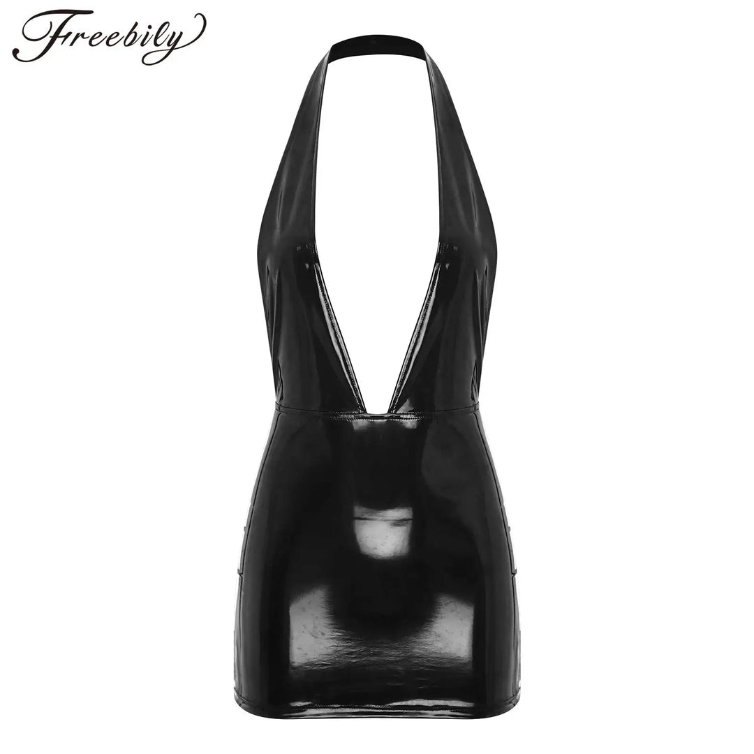 Glossy Wet Look Bodycon Dress Backless Zipper