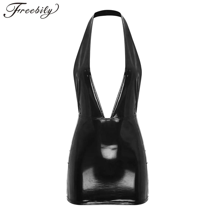 Glossy Wet Look Bodycon Dress Backless Zipper