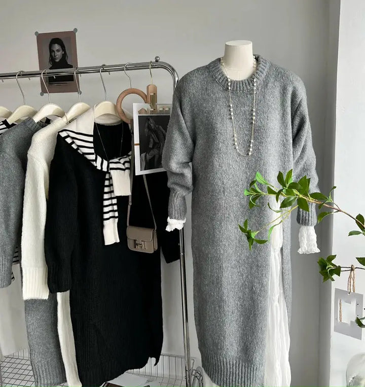 Winter Women Knitted Dress y2k V Neck Sexy Slim Elastic Oversized Basic Bodycon Sweater Dress Winter knit Autumn Warm Long Dress