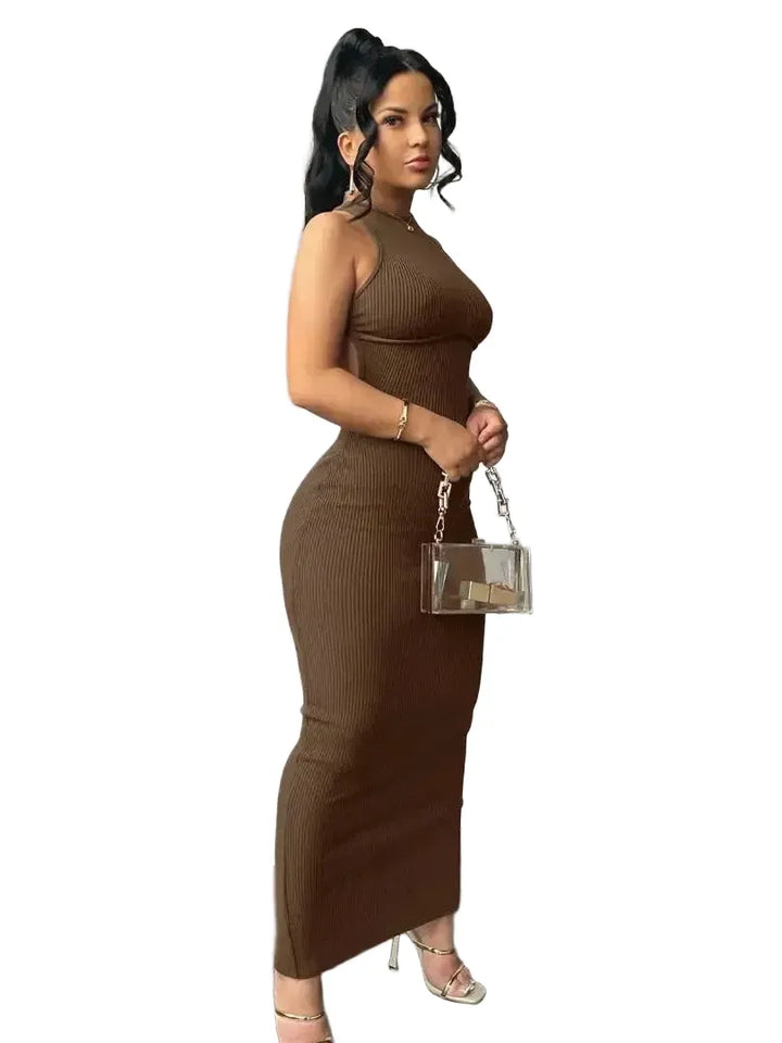 Hugcitar Ribbed Solid Hollow Out Backless Sleeveless Sexy Slit Mini Dress Bodycon 2025 Spring Women Outfits Elegant Party Y2K