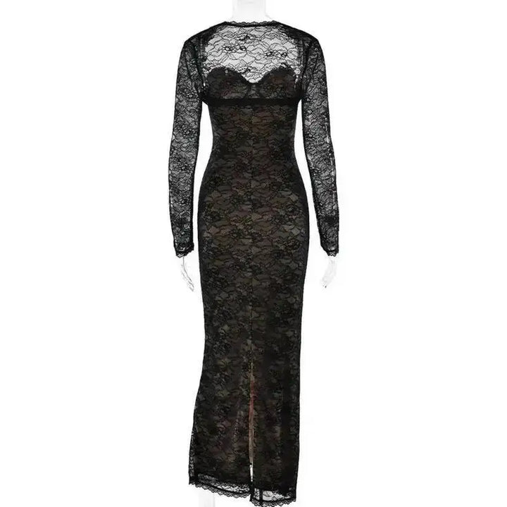 Lace Slim Bodycon Maxi Dress With Lining