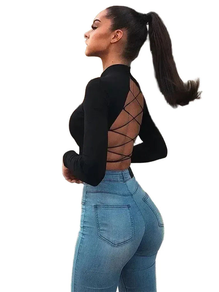 Harajuku Sexy Hollow Out Backless Tee Trendy Cotton Fashion