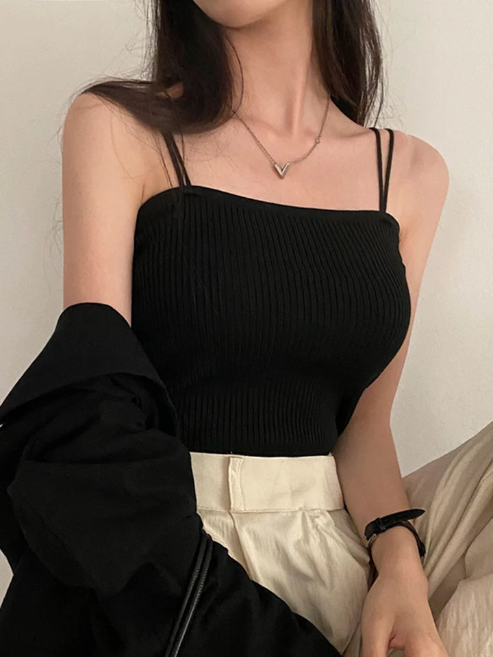 Slim Stretch Cotton Knitted Halter Crop Vest