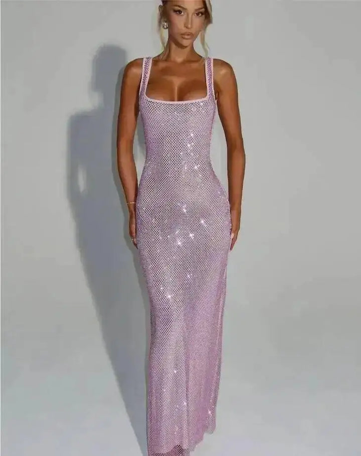Sleeveless Sequined Mesh Maxi Dress Bodycon