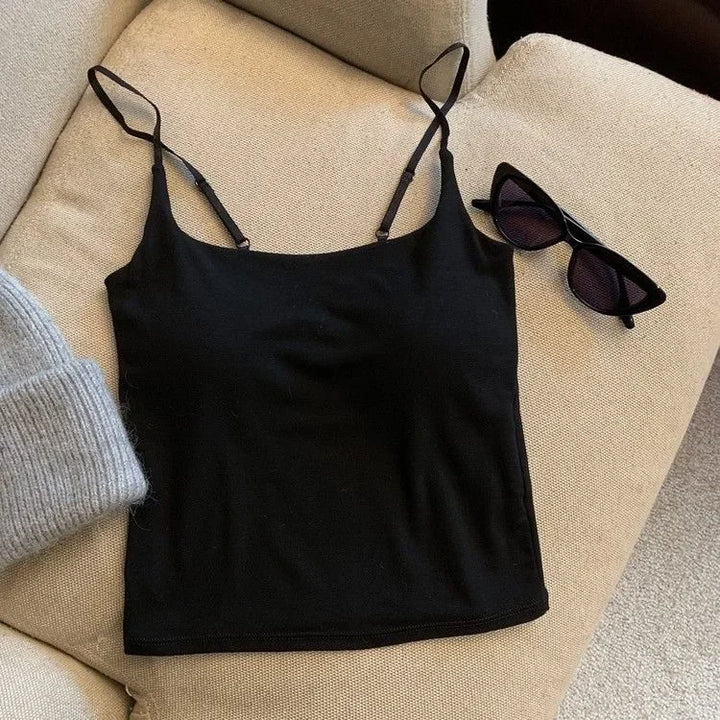 CHUANGERM Sexy Camisole Tank Top Women Simple Sling Strap Vest Slimming Summer Outerwear Inner Wear With Chest Pad For Girls