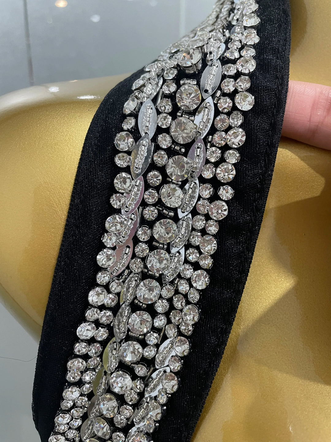 Stunning Black Sequin Off Shoulder Crystal Slim