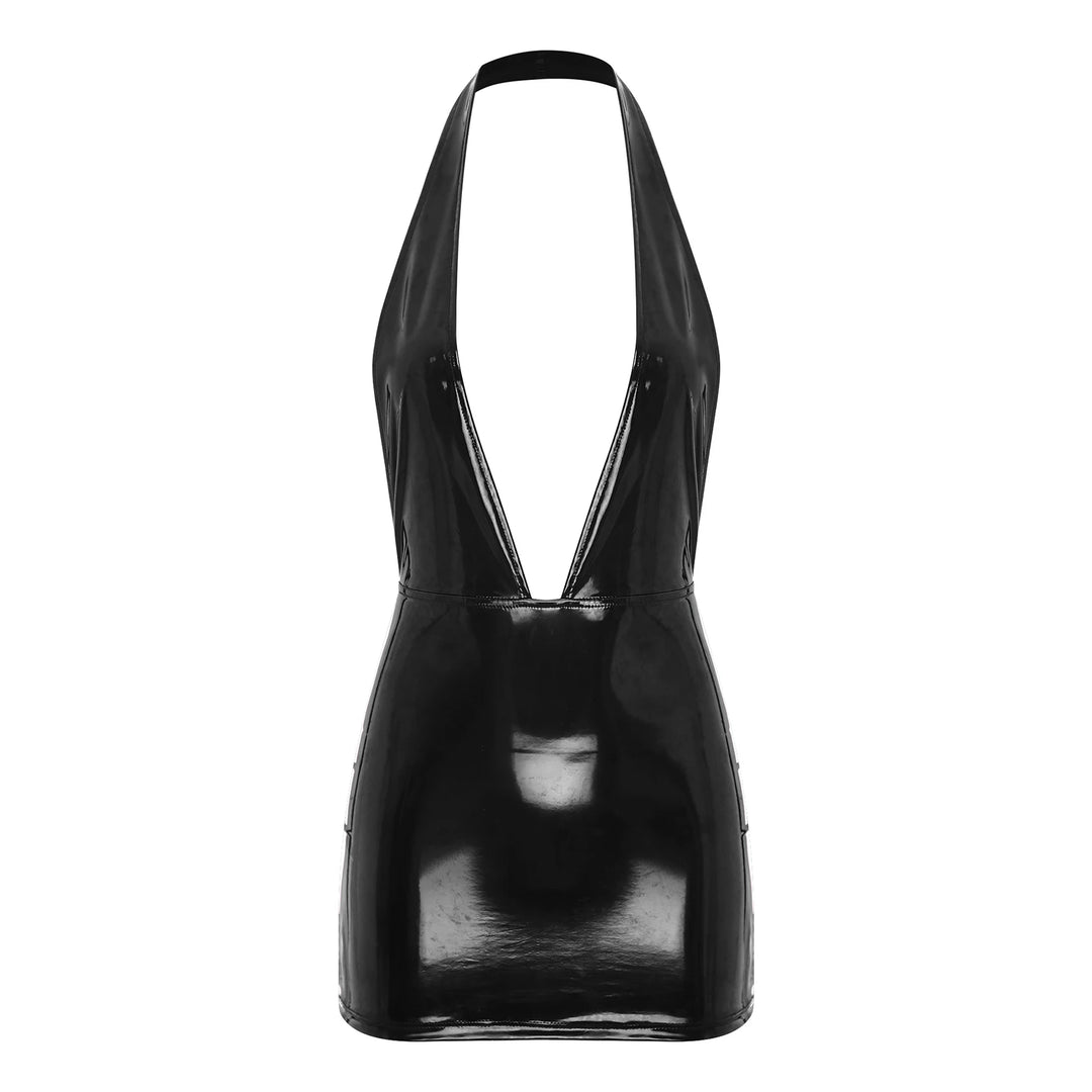 Glossy Wet Look Bodycon Dress Backless Zipper