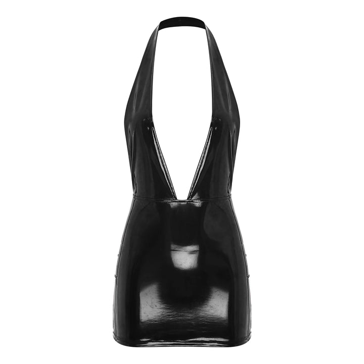Glossy Wet Look Bodycon Dress Backless Zipper
