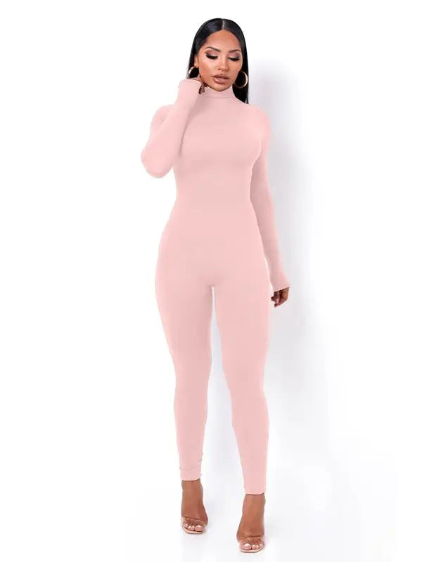 Hugcitar Long Sleeve Turtleneck Bodycon Jumpsuit