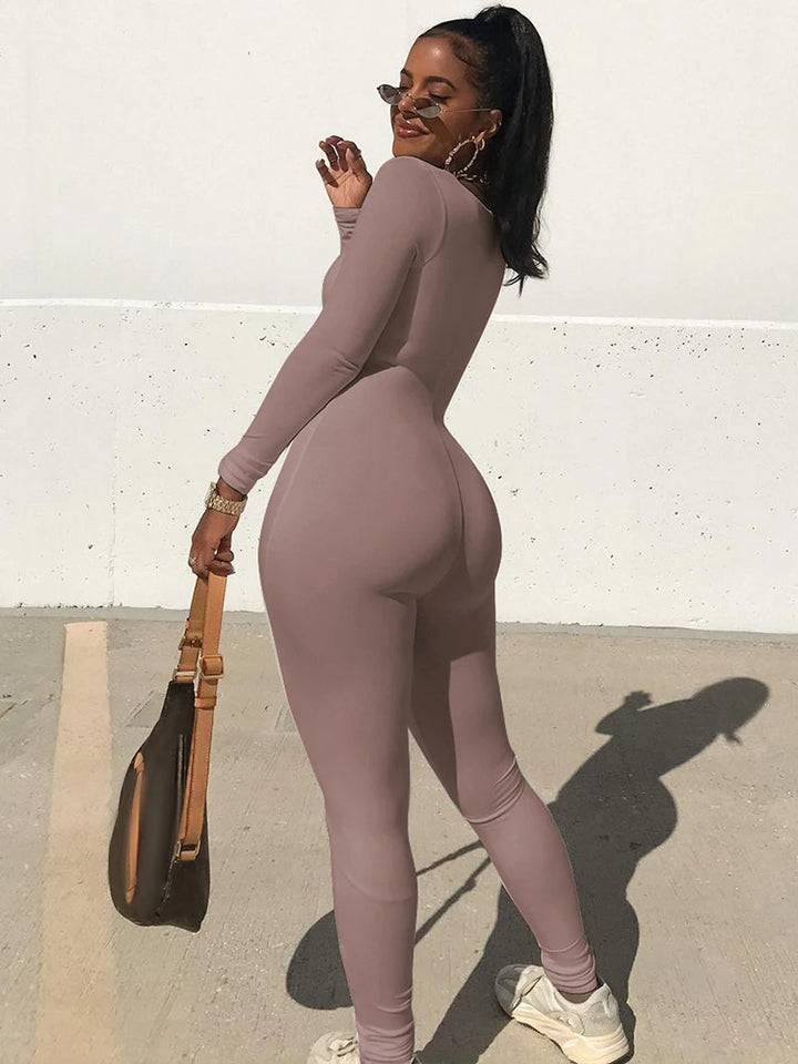 Slim Long Sleeve Knitted Jumpsuit For Women