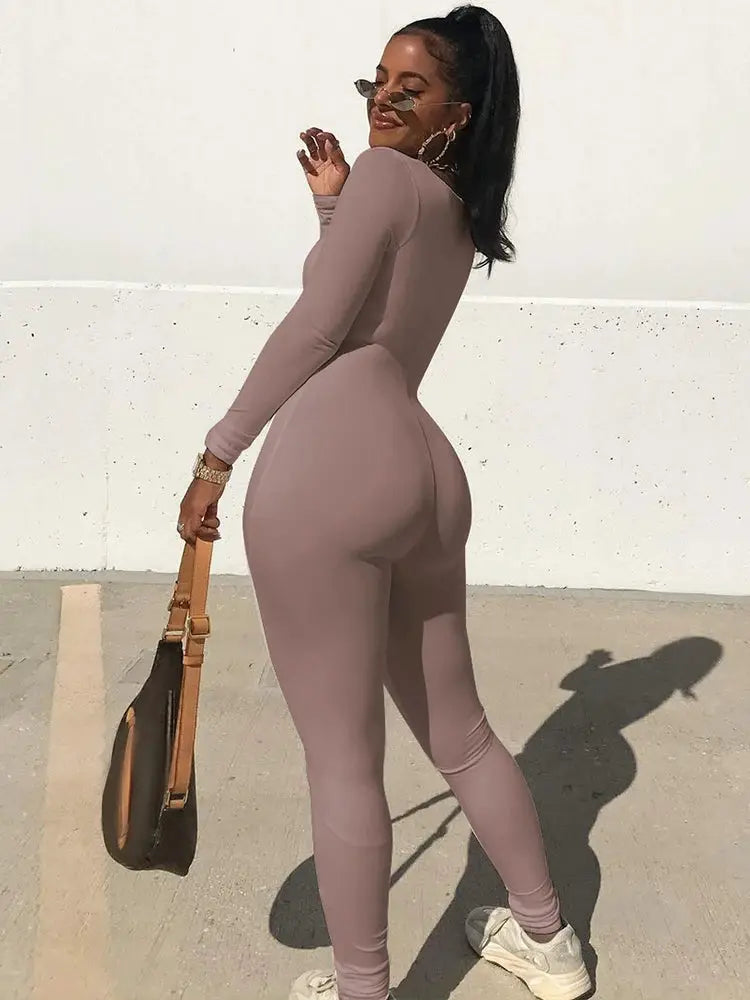 Dulzura Women 2024 Autumn Winter Long Sleeve Bodycon Streetwear Jumpsuit Overall One Piece Outfit Wholesale Items for Business