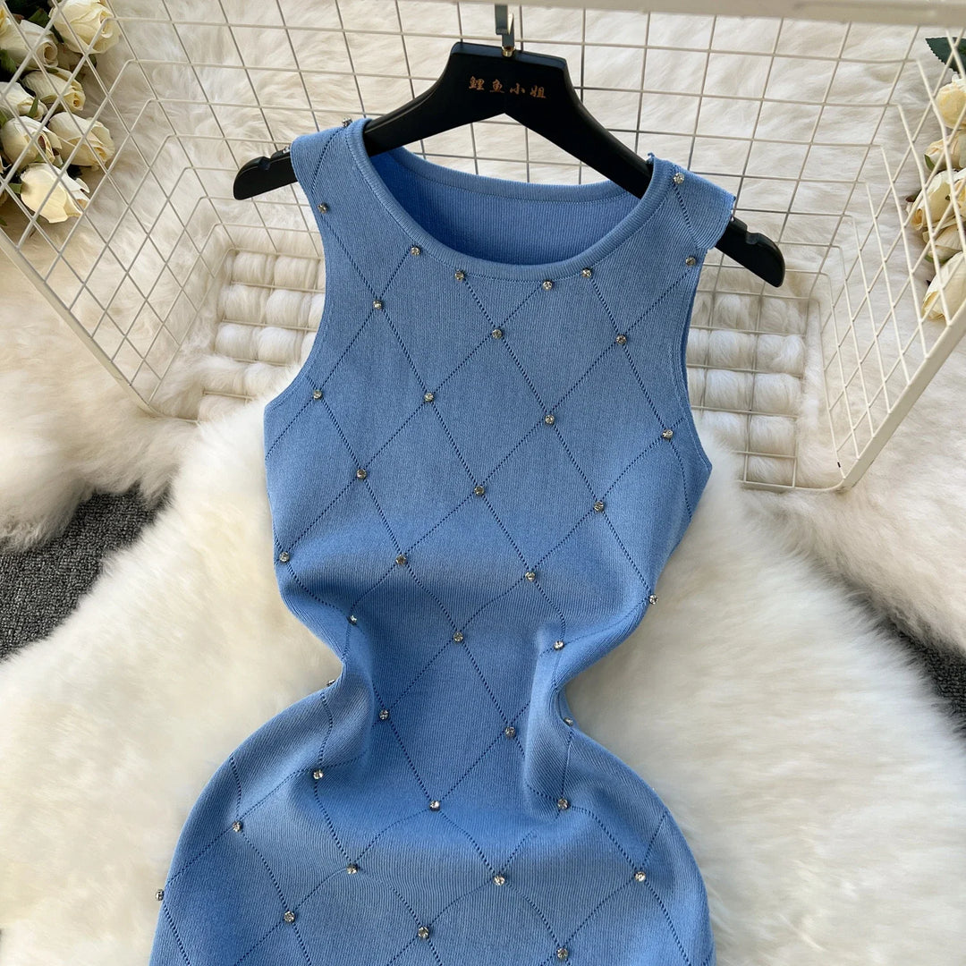 Summer Beaded Knitted Bodycon Sheath Dress