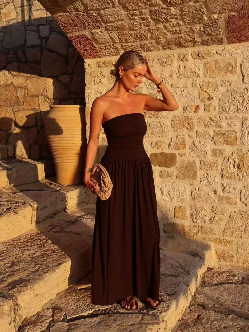 Elegant Pleated Off Shoulder Strapless Slimming Dress