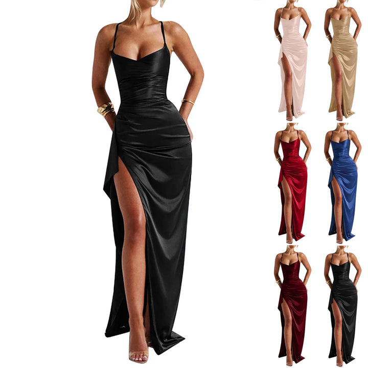 Elegant Satin Backless Dress With High Split