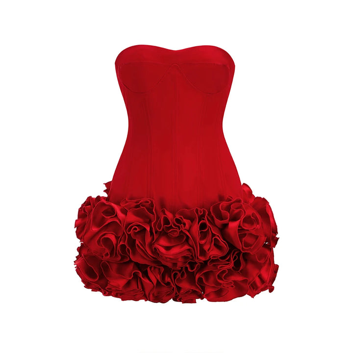 VJ GOCHI Red Strapless Backless Floral Mini Dress