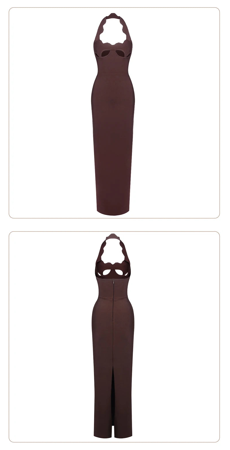 Vj Gachi Elegant Knit Halter Black Evening Gown