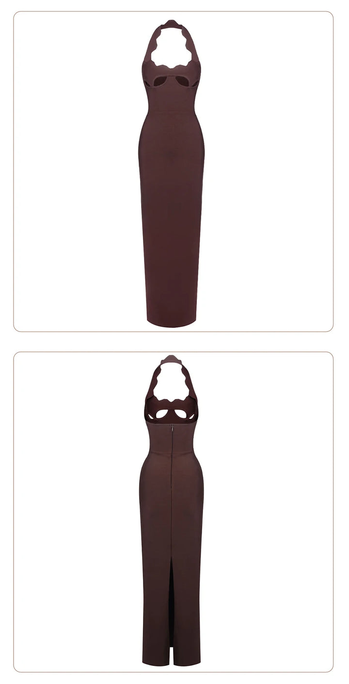 Vj Gachi Elegant Knit Halter Black Evening Gown