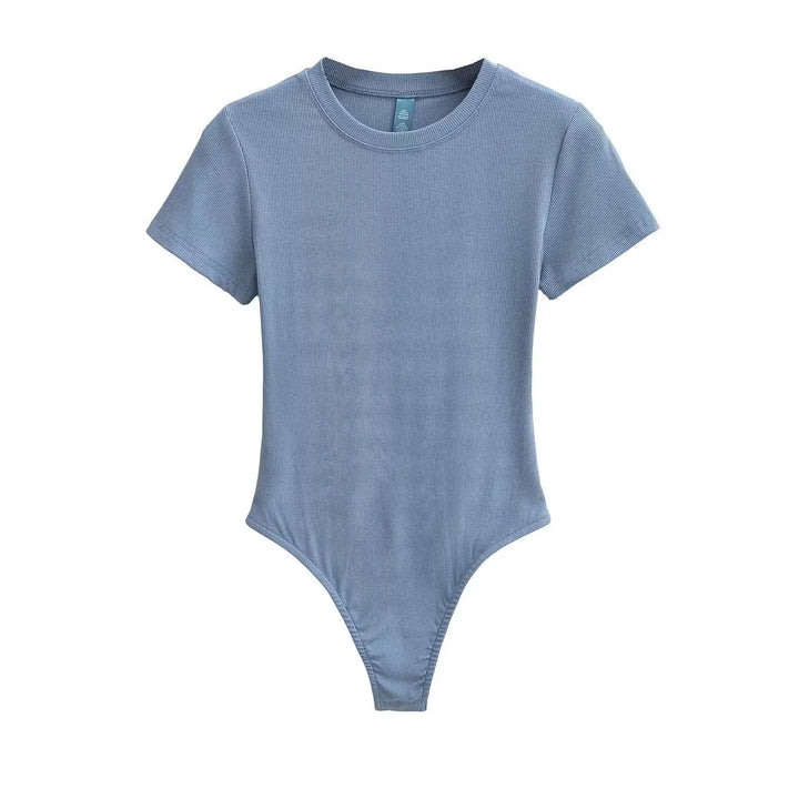 Women Summer Short Sleeve O-neck Slim Fit Knit Bodysuit