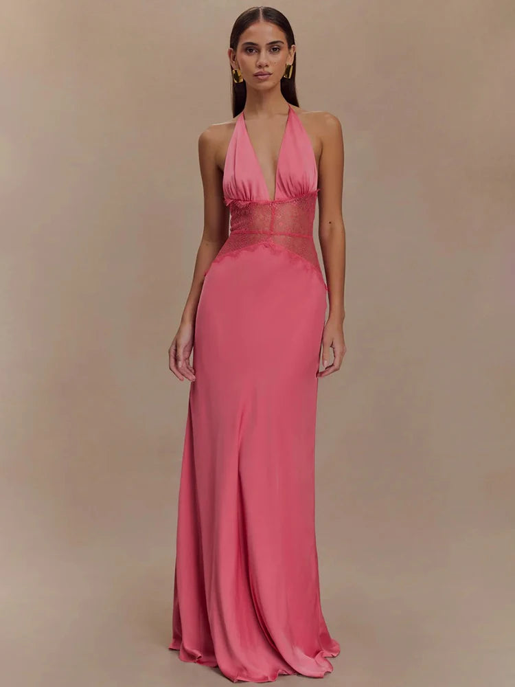 Elegant Backless Maxi Dress Women Summer Halter Gown