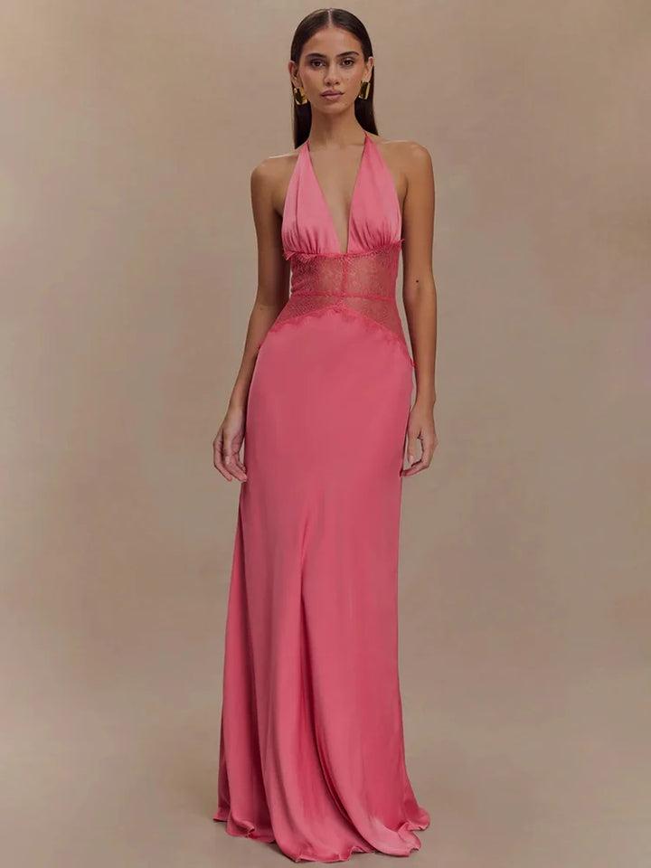 Elegant Backless Maxi Dress Women Summer Halter Gown