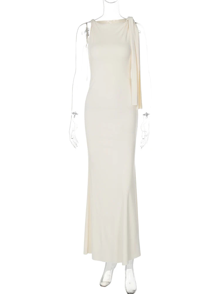Hugcitar Solid O Neck Maxi Dress Patchwork Bodycon