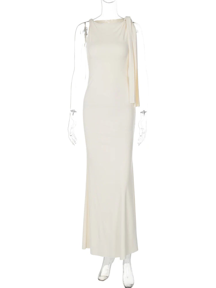 Hugcitar Solid O Neck Maxi Dress Patchwork Bodycon