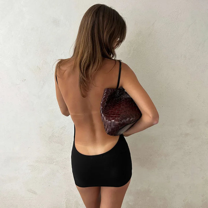 Stunning Black Y2K Backless Knit Mini Dress